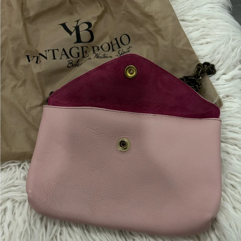 Pink Leather & Monogram Clutch Crossbody – Upcycled by Vintage Boho